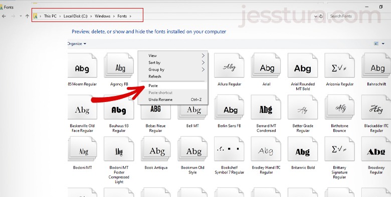Paste the font file to the Fonts folder