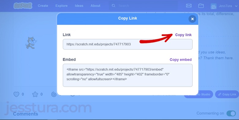 Scratch Copy URL Link button
